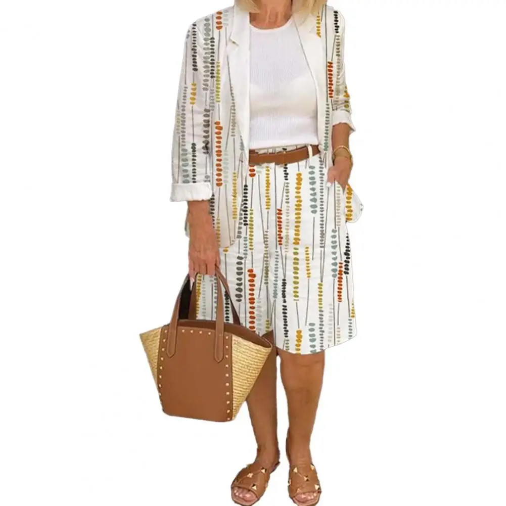 

Женский костюм с отложным воротником, блейзер с длинными рукавами, высокой талией и широкими карманами, летний костюм с принтом, Блейзер, пальто и шорты