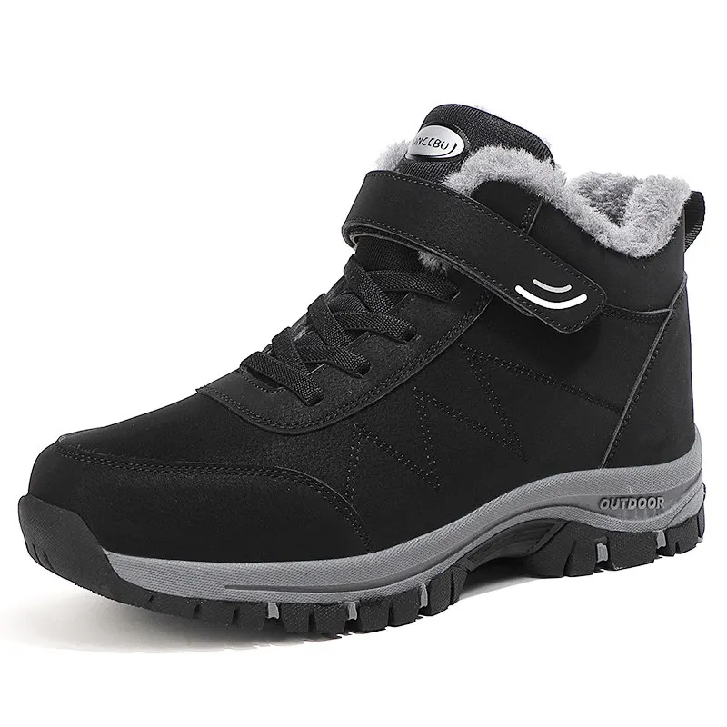 Men Boots Winter Women Boots Plush Leather Waterproof Sneakers Outdoor Warm Boots Unisex Climbing Shoes Lace-up Hiking Boots Man