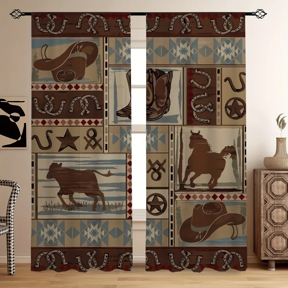 Винтажные джинсовые ковбойские шторы с лошадью в стиле ретро для фермерского