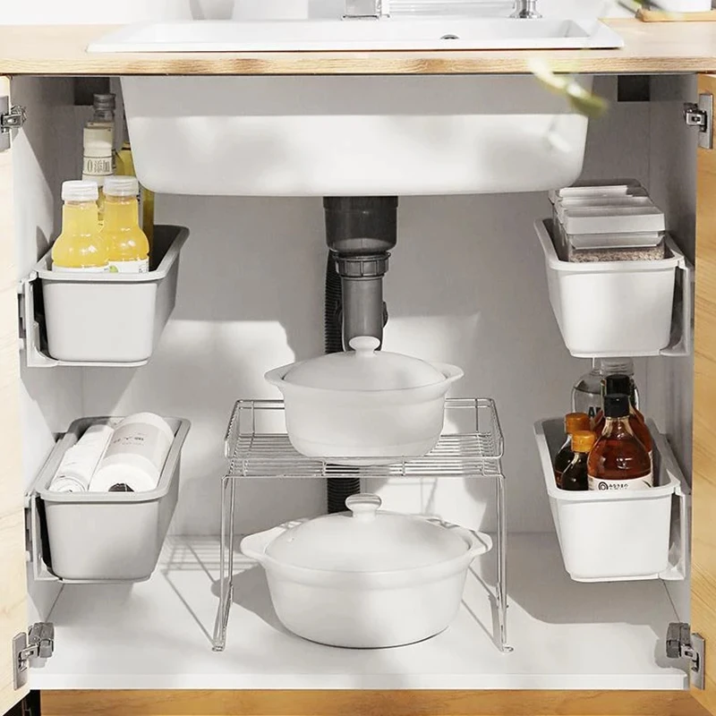pull out cabinet basket finisher storage rack under sink plastic kitchen finisher wardrobe rack container household accessories free global shipping