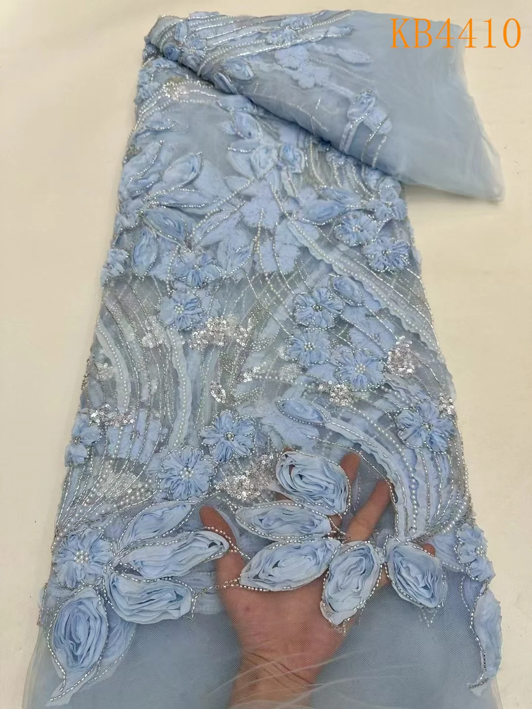 Зеленый 3D цветок кружевная ткань с бисером африканская белая нигерийская 5 ярдов