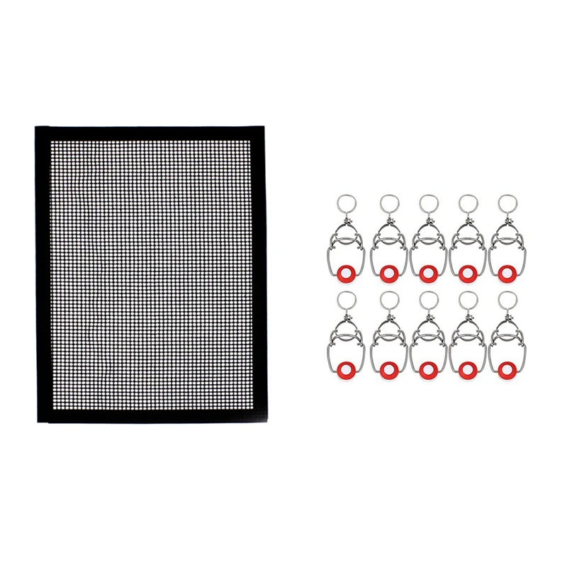 

1X BBQ Grill Grid Mat Non-Stick Mesh Matts & 10Pcs ABS Reusable Sealable Cap Screw Cap Flip Top Stopper