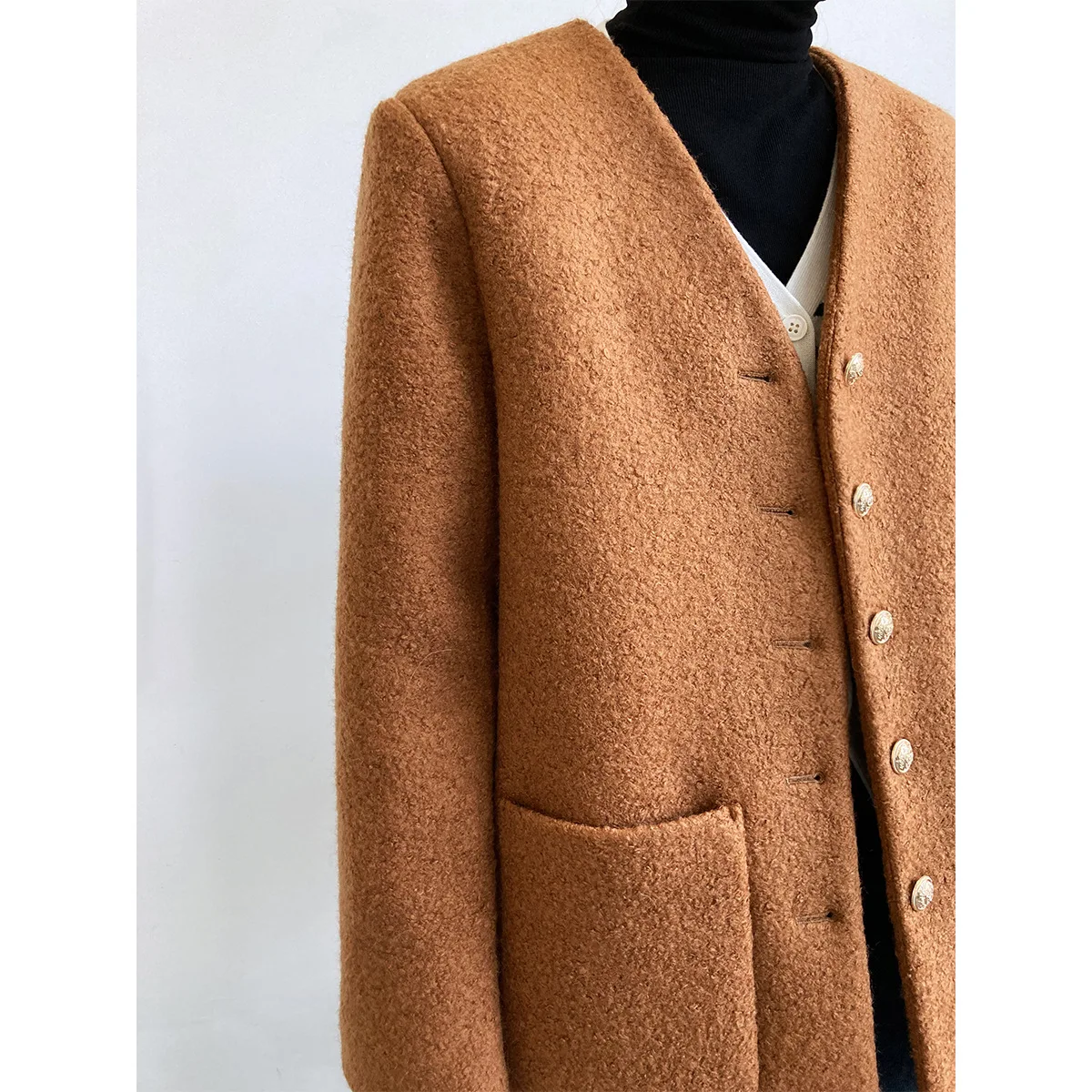 Woolen coat, femininity, high-class, loose, casual, woolen coat