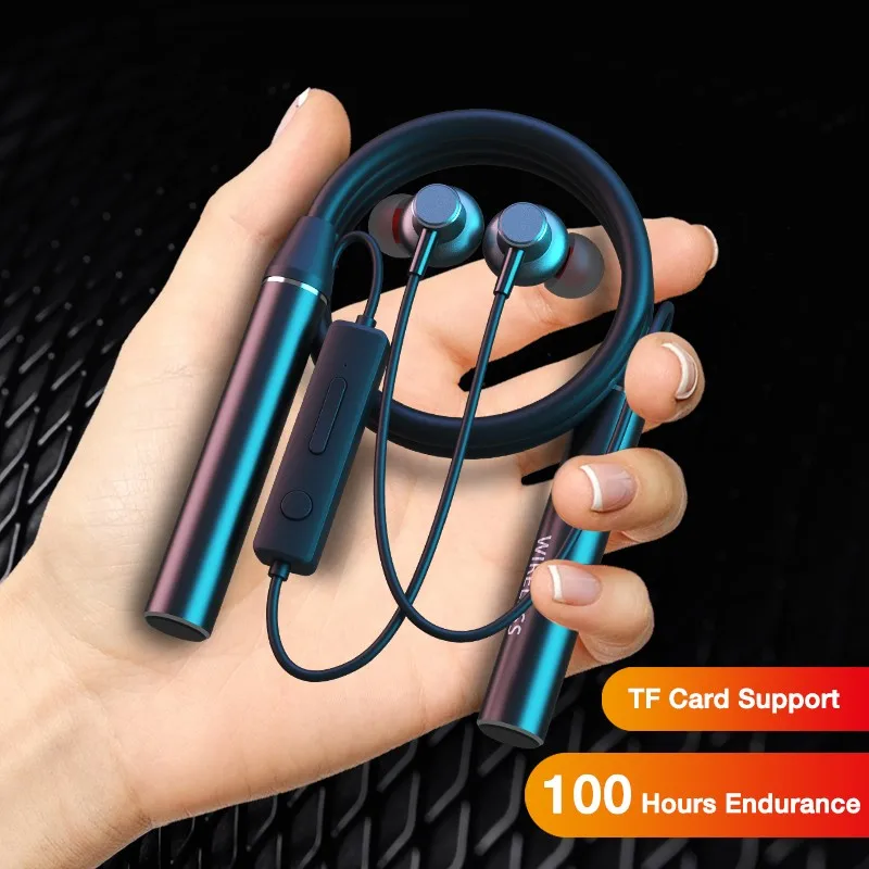 YOVONINE 100 Hour Endurance Bluetooth Headphone Bass Wireless Headphones with Mic Stereo Neckband Earphone Sport Headset TF Card