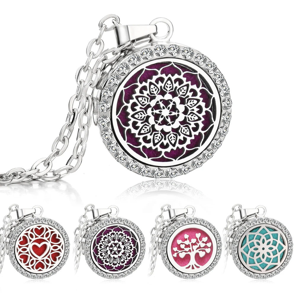 New Aromatherapy Necklace Crystal Essential Oil Diffuser Necklace Magnetic Stainless Steel Open Locket Pendant Perfume Necklace