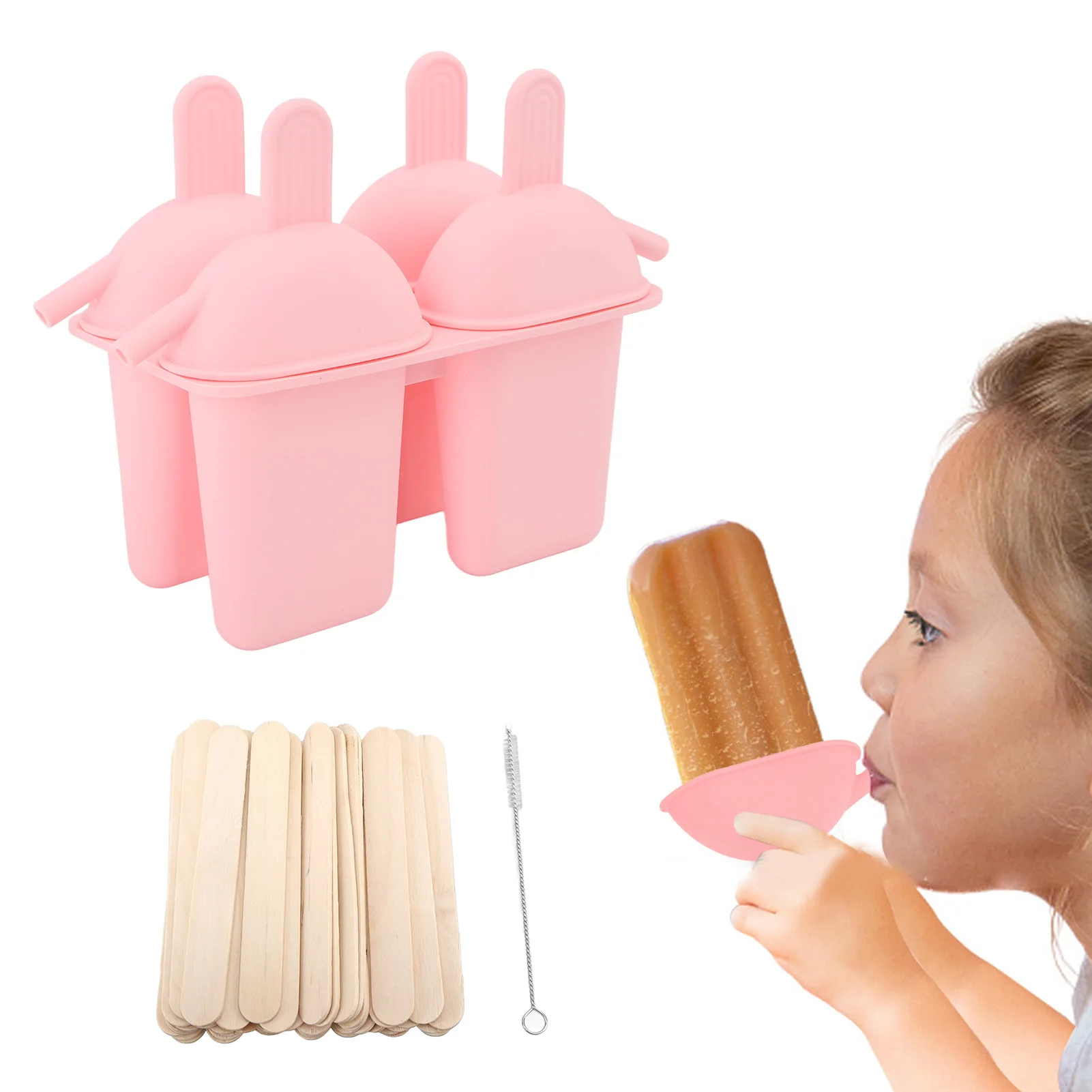 

4Hole Silicone Ice Cream Forms Popsicle Molds DIY Homemade Dessert Freezer Fruit Juice Ice Pop Cube Maker Mould With Sticks