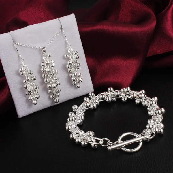 

925 sterling Silver fine Grape beads pendant Jewelry set earrings bracelet necklaces for women party wedding accessories Gifts