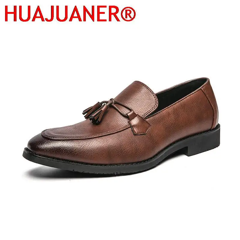 

Tassel Men Casual Shoe Leather Casual Slip on Men's Loafers Dress Wedding Men Flats Moccasins Male Driving Footwear Plus 38-47