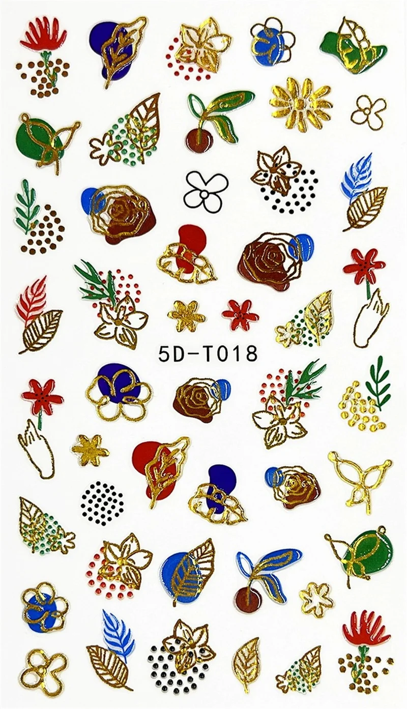 

1pcs Free Shipping Items 5D Gold Embossed Nail Art Stickers Simple Flowers Design Adhesive Sliders Engraved Nail Art Decorations