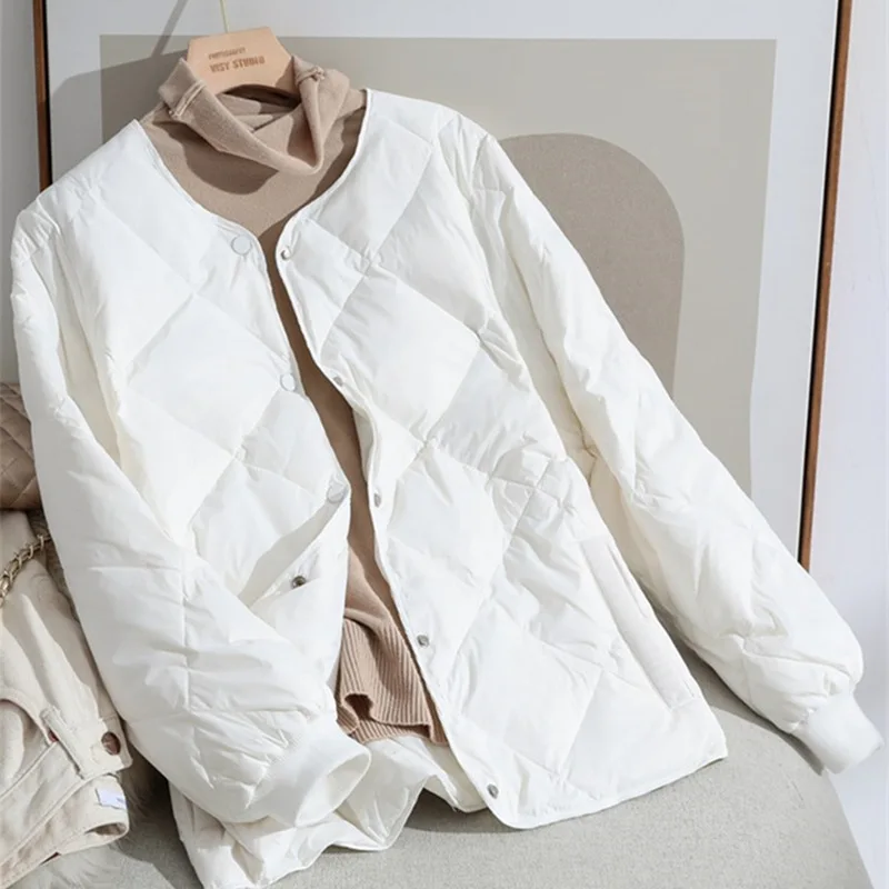 2022 New Women Thin Down Jacket Winter Fashion Korean Style White Duck Down Warm Jackets Solid Short Coat Women Clothing
