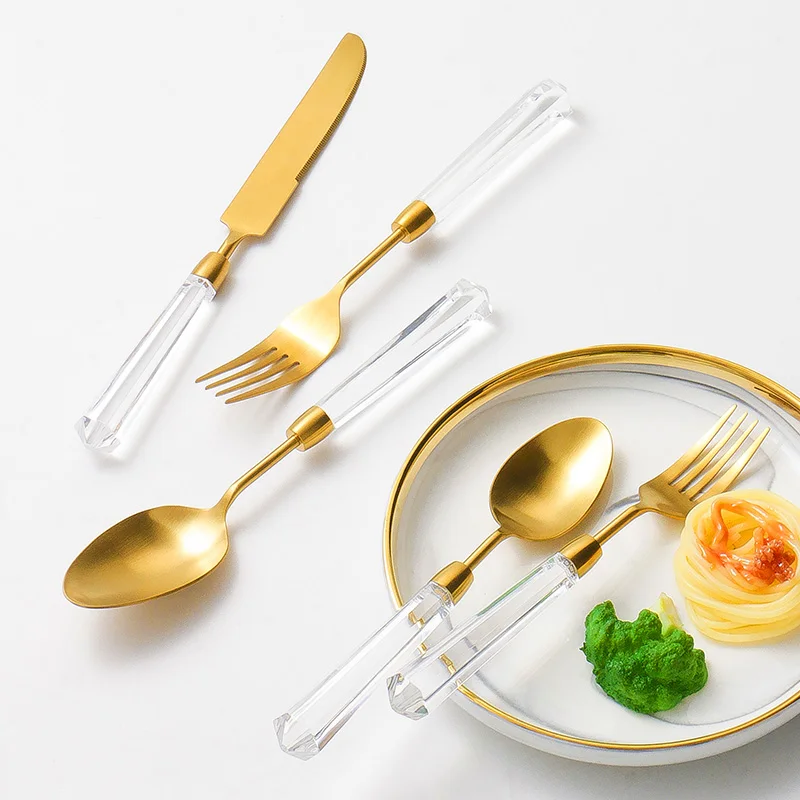 

Luxery Transparent Gold Cutlery Set Matte Dinnerware Set 18/10 Stainless Steel Silver Flatware Set Drop Shipping