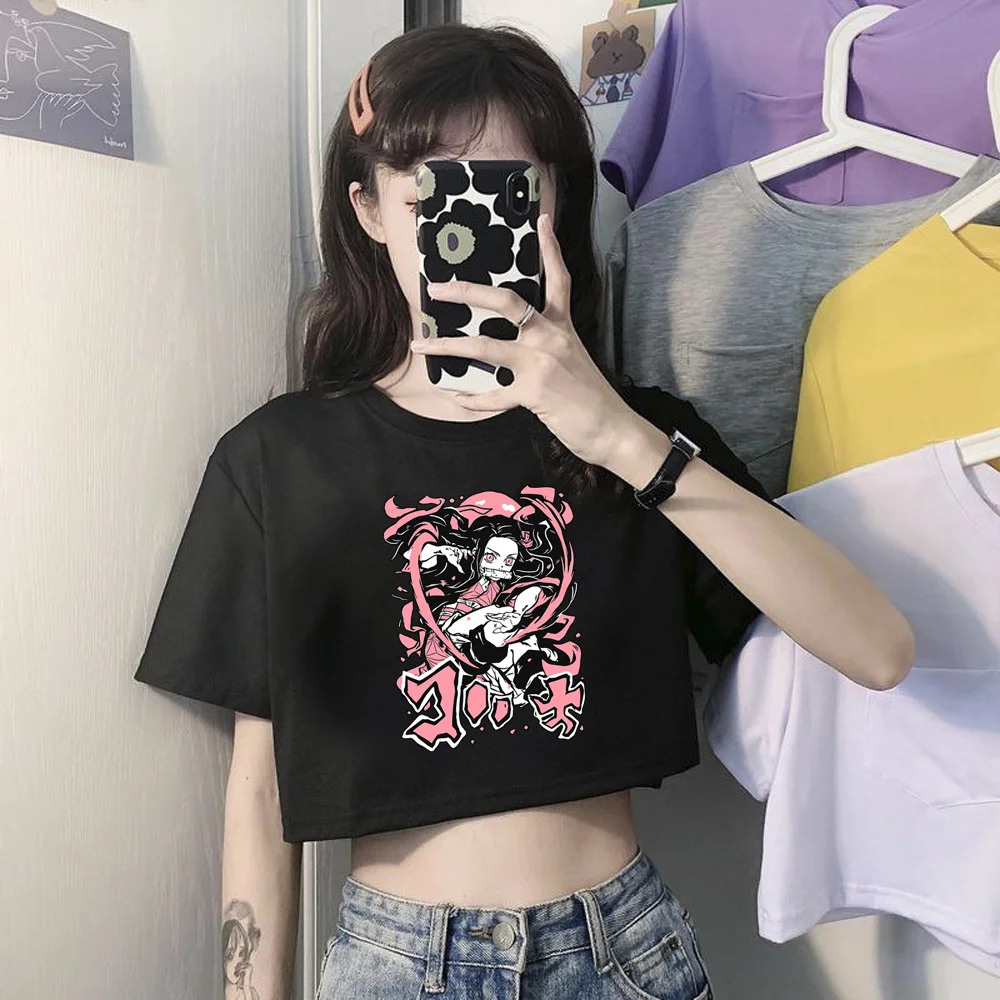 

demon slayer t shirt 2000s 90s crop top Female hippie cute fairy grunge clothes tee