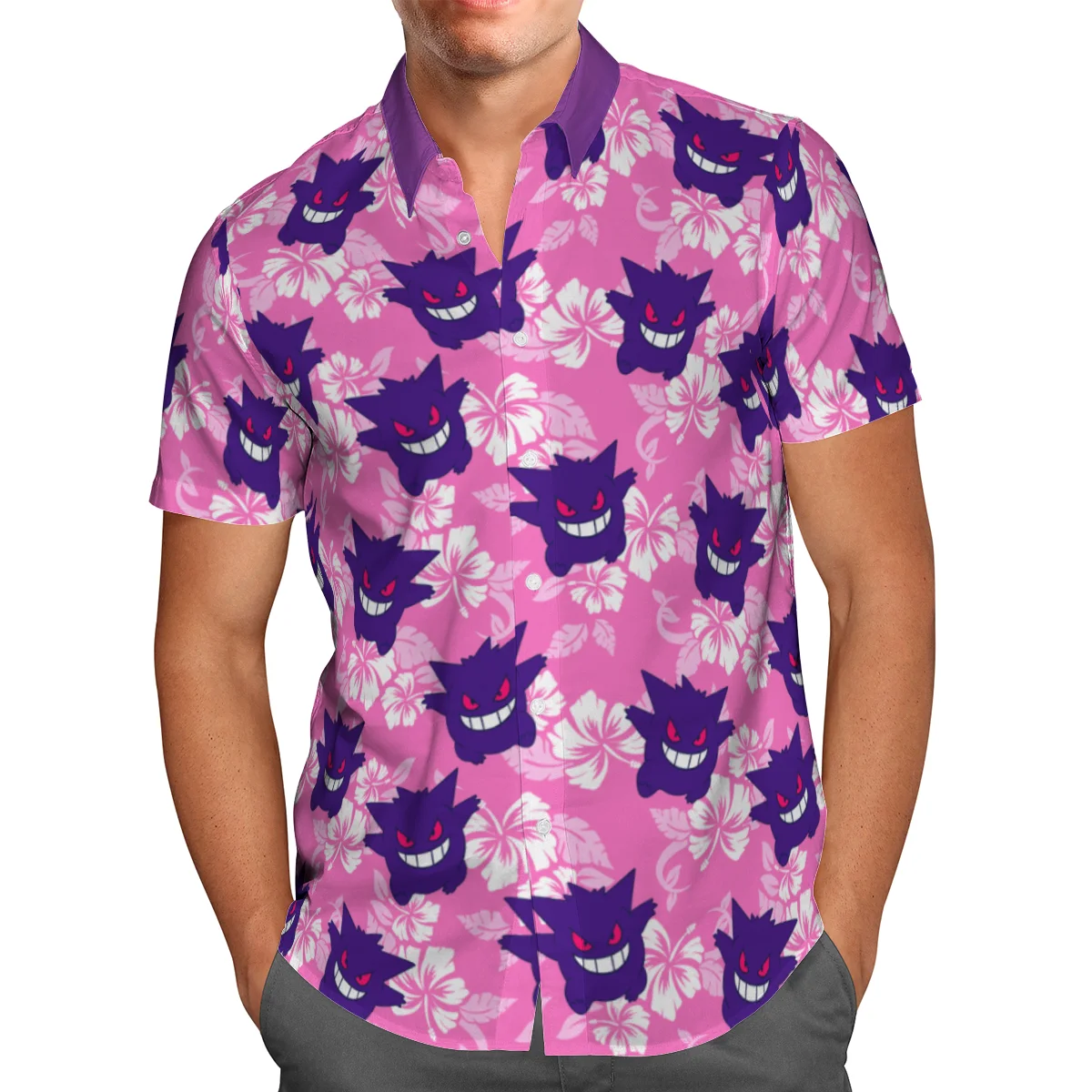 Summer Men's Short Sleeve Hawaiian Shirt Red Cartoon 3D Print Oversized Streetwear Beach Shirt