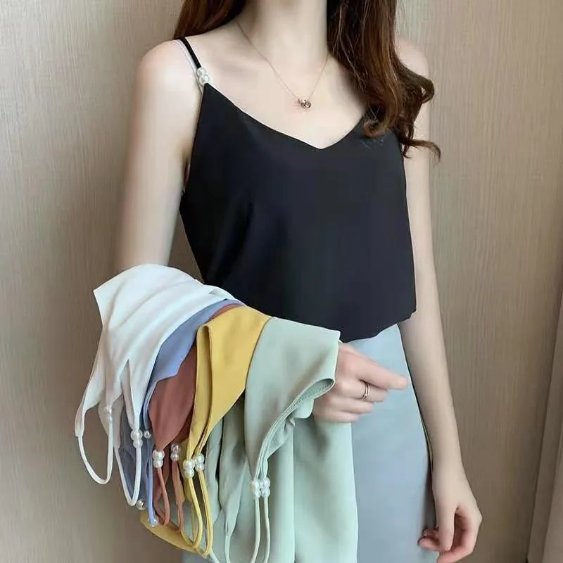 

Майка женская шифоновая укороченная, пикантный облегающий Топ без рукавов, однотонная блузка с круглым вырезом, в Корейском стиле, лето