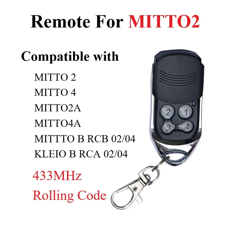 

For RCB02 RCB04 MITTO2 MITTO4 Replacement Garage Door Remote Control 433mhz Mitto 2 Gate Remote Control 433.92mhz