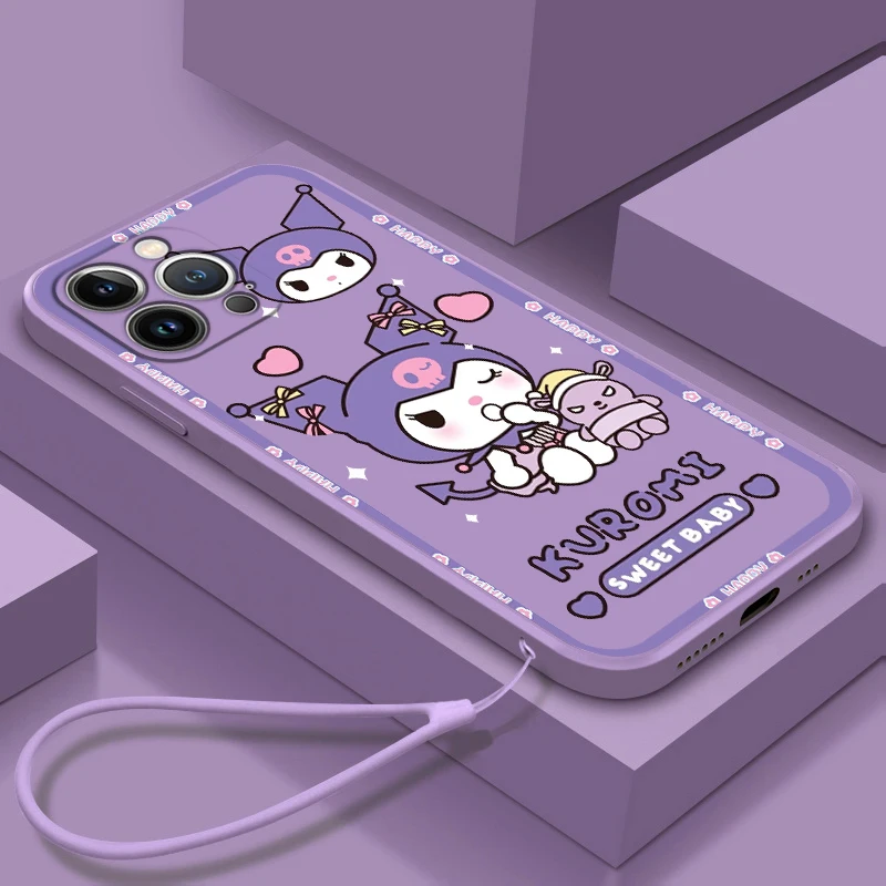 

Pochacco Hello kitty Kuromi For Apple iPhone 14 13 12 Mini 11 Pro XS MAX XR X 8 7 6S SE Plus Liquid Rope Soft Phone Case Fundas