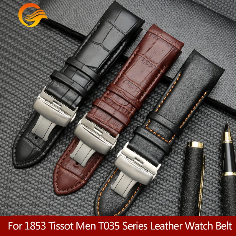 

For Tissot 1853 T035 Leather Watchband T035627A Curved End Calfskin Watch Strap Butterfly Buckle Bracelet 22mm 23mm 24mm