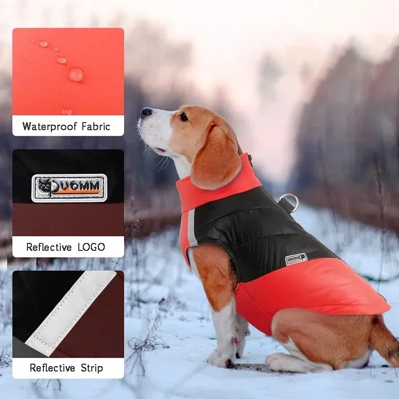 

Reversible Dogs Coat Winter Dogs Jacket Warm Puppy Vest Waterproof Pets Clothing Windproof Dog Snowsuit Clothing for Golden Dogs