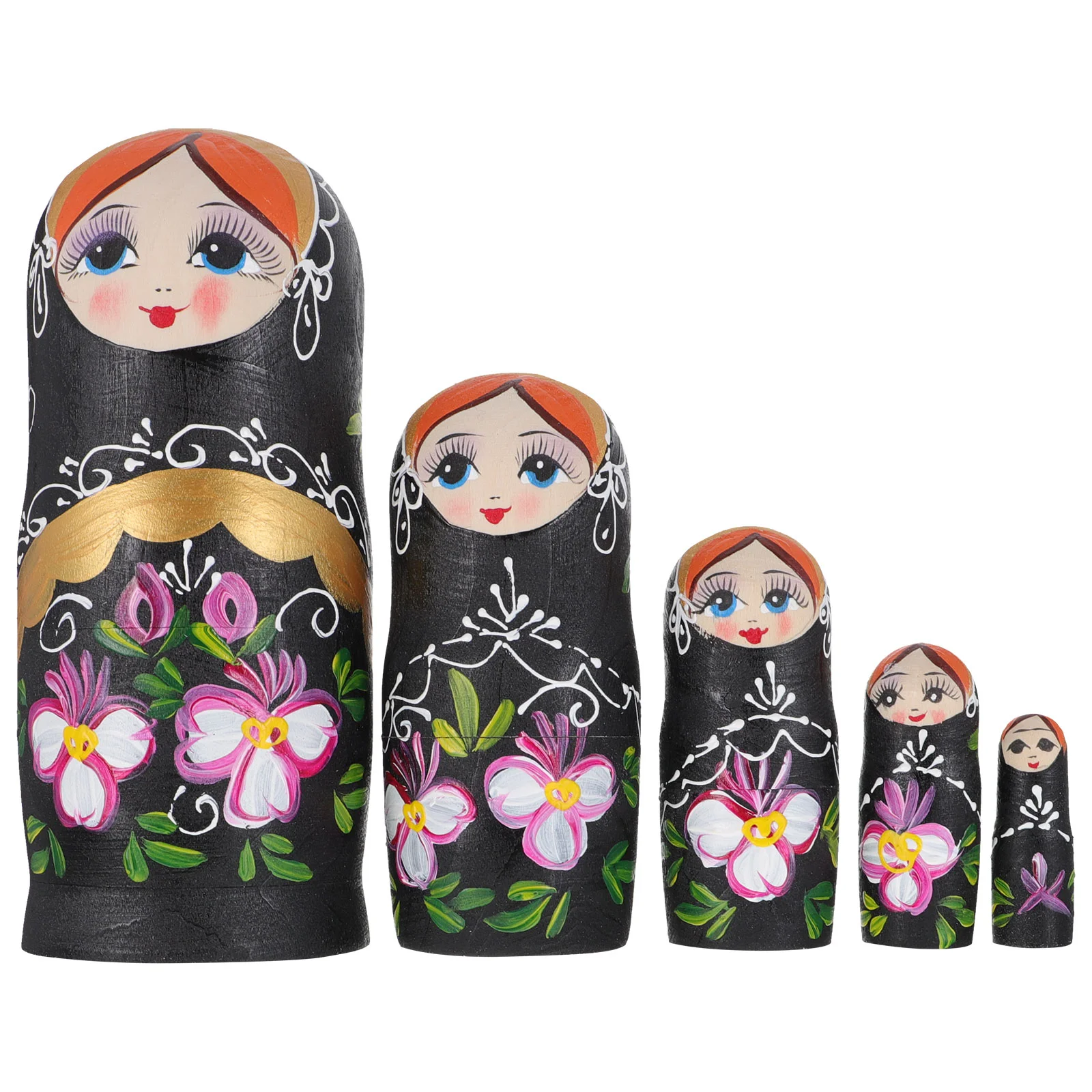 

Matryoshka Stacking Toy Russian Nesting Wood Toys Flower Dolls Black Baby Wooden Gift Festival Gan 12 ui