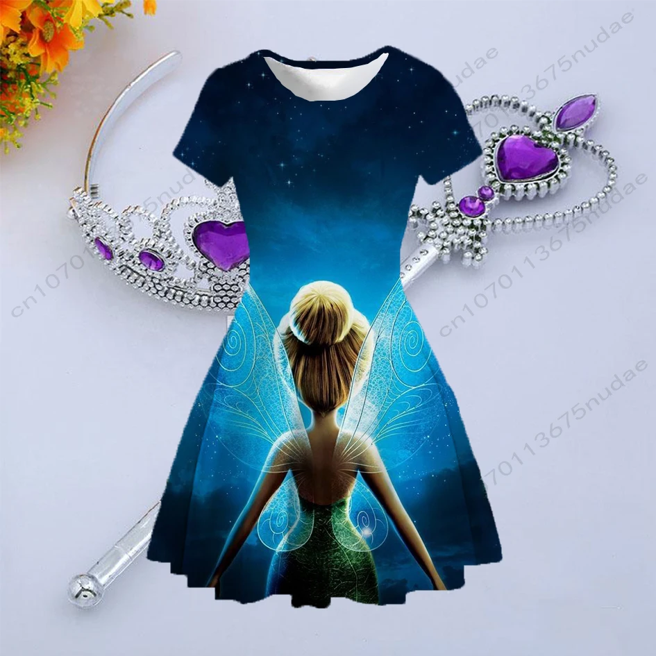 Купи 2022 New Summer Kids Dress Princess Dress Printed Round Neck Short Sleeve Dress Casual Disney Wonderful Fairy Dress Girls Tops за 151 рублей в магазине AliExpress