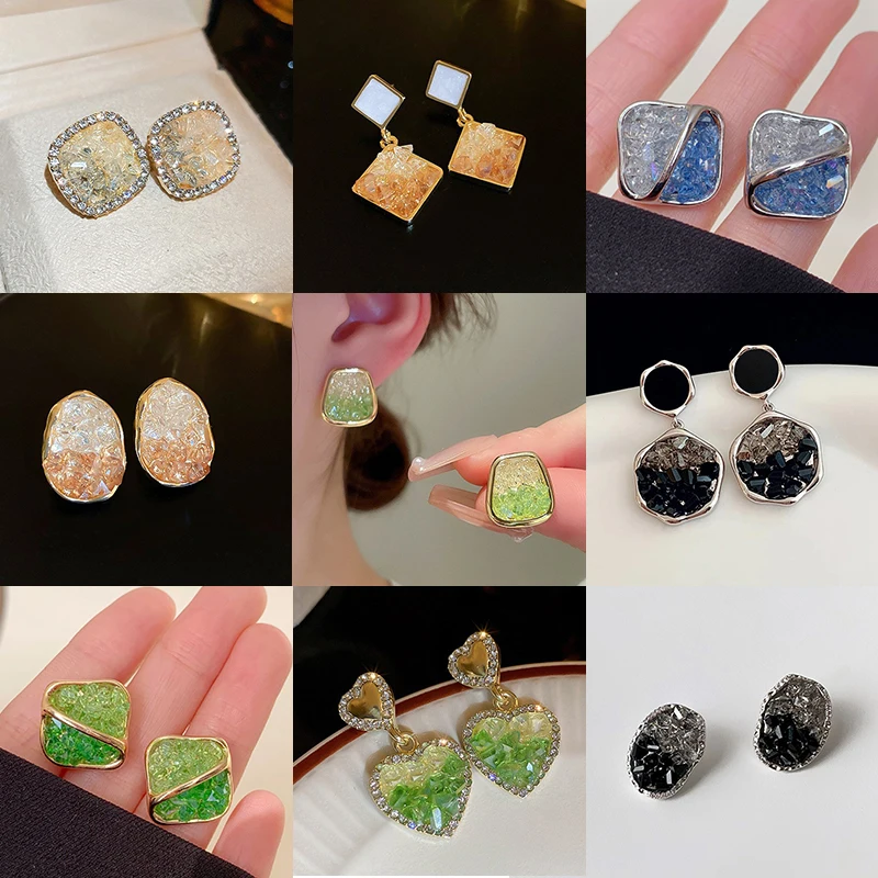 

Fashion Trend Unique Design Stud Earrings Elegant Luxury Green Zircon Crystal Earrings Female Jewelry Wedding Christmas Gifts