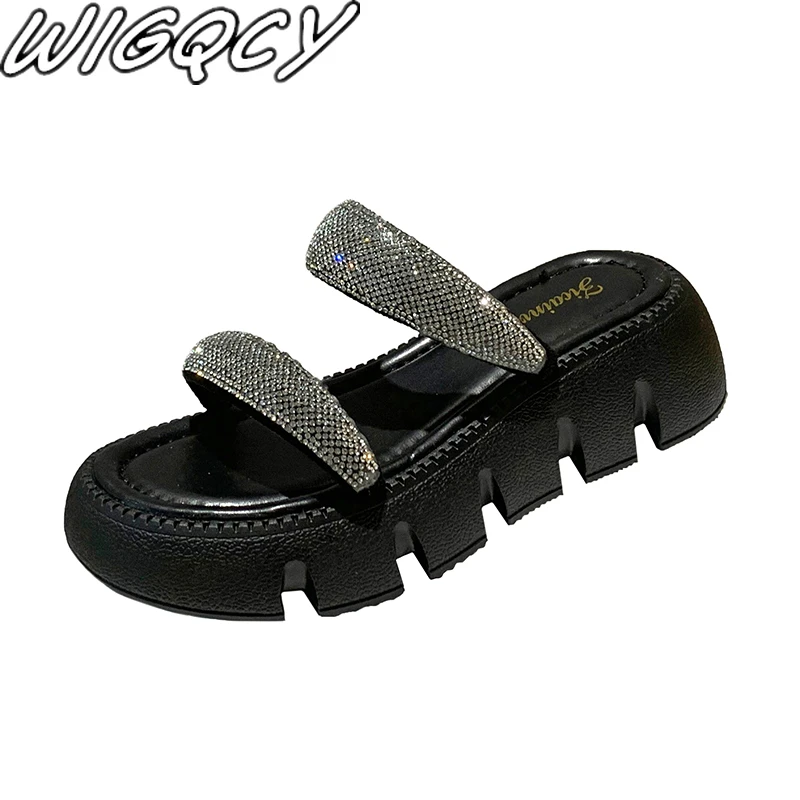 

Rhinestones Wedges Slippers Woman Summer 2022 New Outdoor Casual Platform Shoes Gladiator Sandals for Women Slides Free Shipping