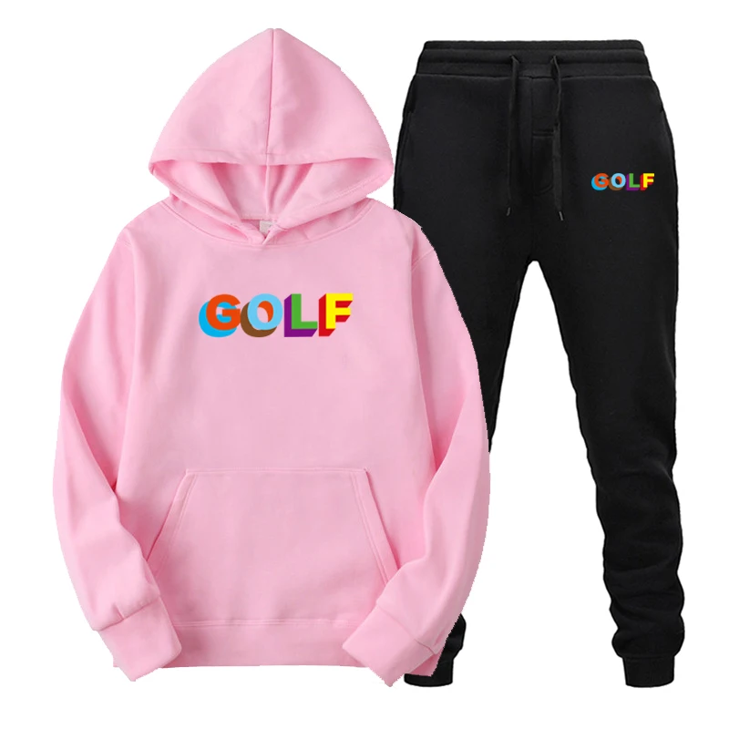 

Trendy New Casual Wool Sportswear Set 2022 New Men's Set GOLF Print Running Hoodie Sweatpants Men's Autumn Winter Season Set