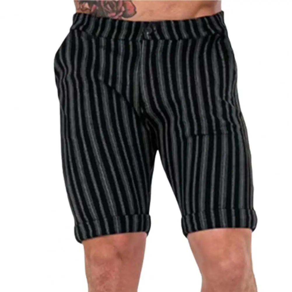 

Men Shorts Plaid British Style Knee Length Mid Waist Men Pants Deep Crotch Pockets Summer Pants Breathable Men Casual Trousers
