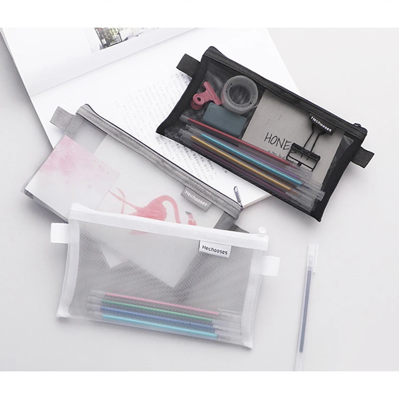 

Simple Transparent Mesh Student Portable Pencil Pouch Storage Bag Student Examination Large Capacity Stationery Bag