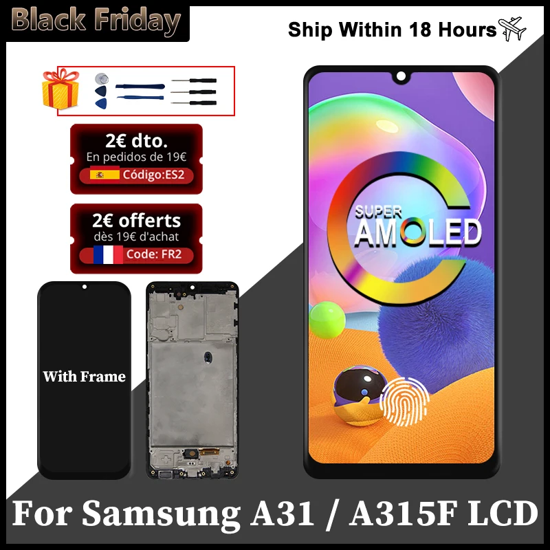 

ЖК-дисплей Super AMOLED 6,4 дюйма для Samsung Galaxy A31 A315, сенсорный экран с дигитайзером в сборе для Samsung A315F, A315G/DS, ЖК-дисплей