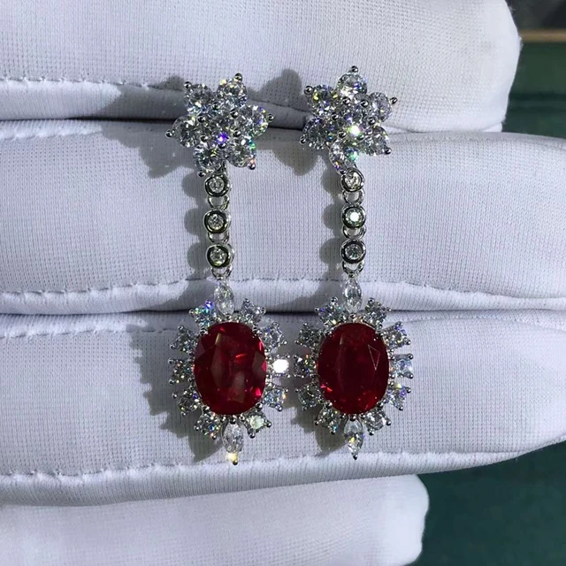 Luxury Sterling Silver- Moissanite Ruby Gemstone - Drop Dangle Earrings 4