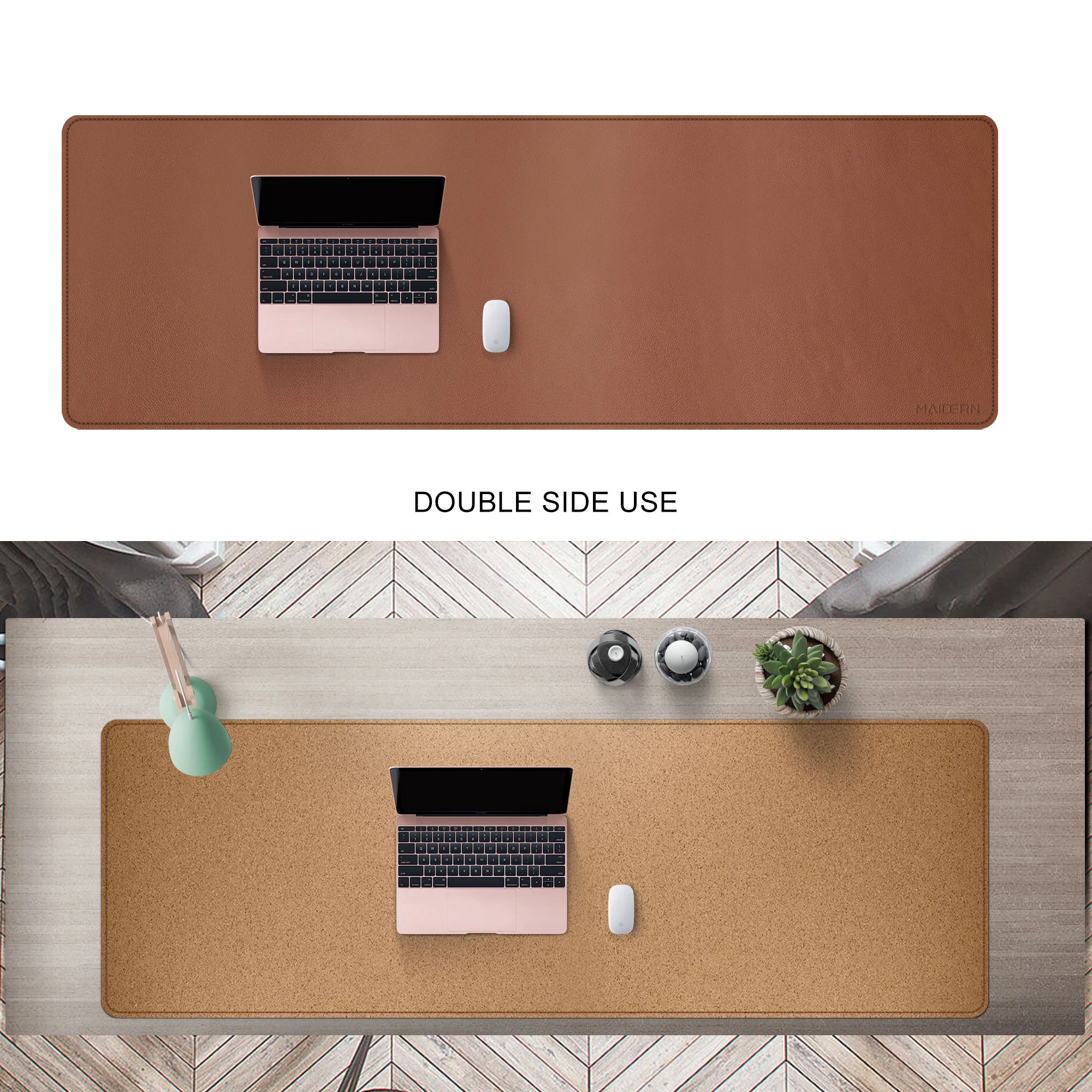 Из искусственной кожи компьютерный Настольный коврик, офисный коврик для мыши, двухслойный кожаный и пробковый игровой Настольный коврик, большой водонепроницаемый коврик для клавиатуры и мыши