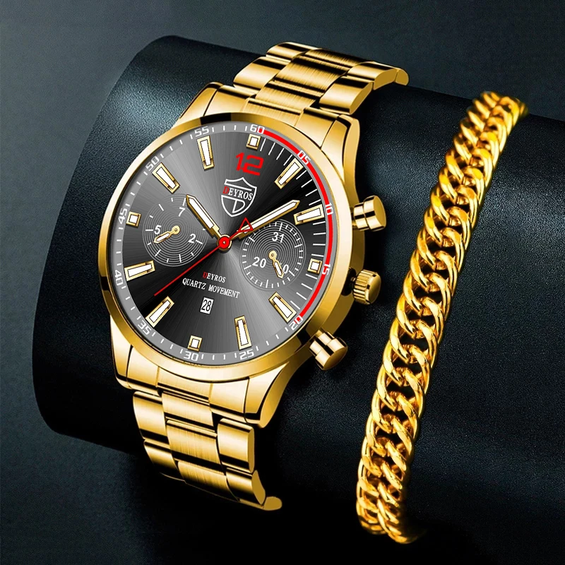 

uhren herren Herren Luxus Edelstahl Gold Uhren Mode-Business Mann Quarz Armbanduhr für Männer Kalender Leder Uhr Leuchtende Uhr