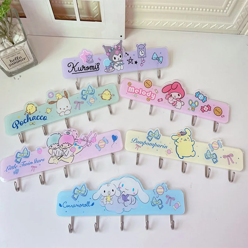 

Sanrioed Hello Kitty Pochacoo My Melody Kuromi Cinnamoroll Pompompurin Hook Up Cute Cartoon Acrylic Bedroom Wall Hook Long Pegs