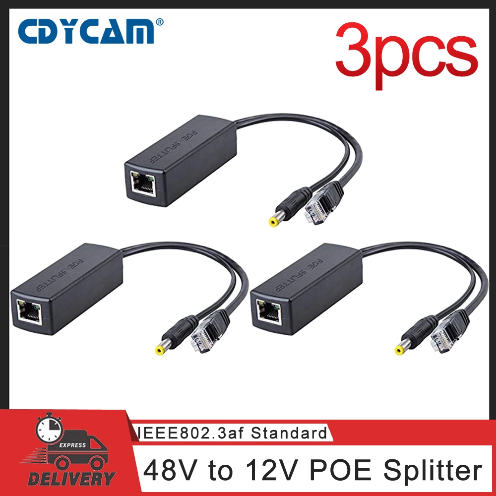 Cdycam 3pcs/1bag PoE Splitter Power Over Ethernet 48V to 12V IEEE802.3af Standard Type 15W Supply Module For NonPoe Camera - купить по