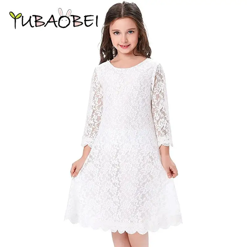 

YUBAOBEI High Quality White Lace Flower Girl Dress Summer Boho Birthday Party Lace Princess Dress for Gilrs Kid Children