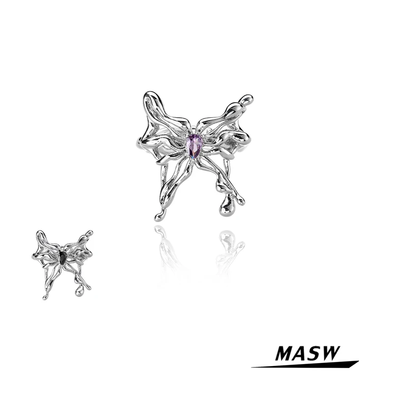 

MASW Original Design Pretty Butterfly Ring Popular High Quality Brass Metal Open Purple Black Zircon Finger Ring Women Jewelry