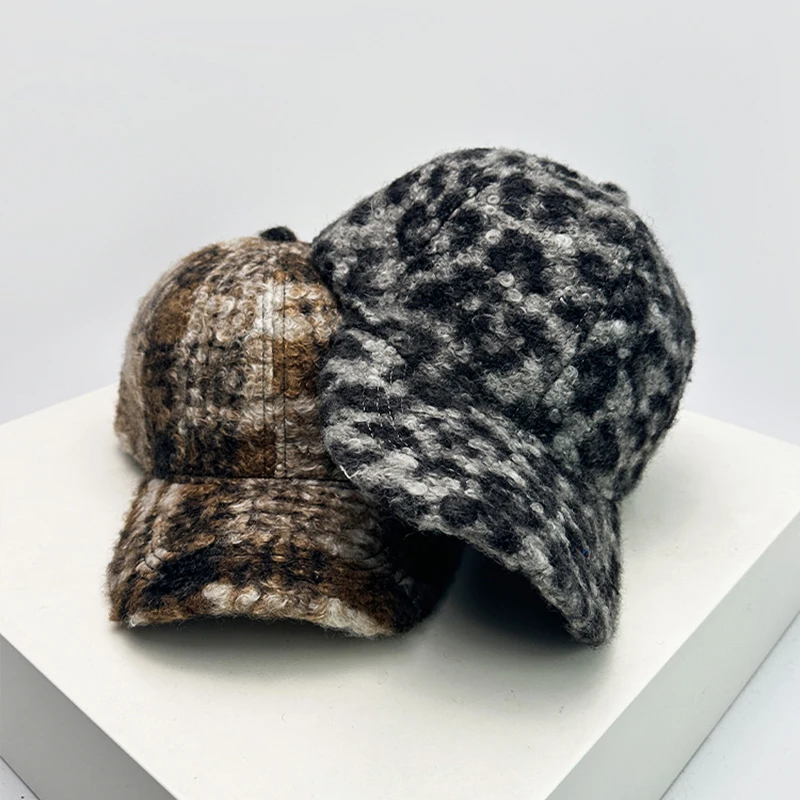 Осень и зима новые бейсболки унисекс в клетку с леопардовым принтом