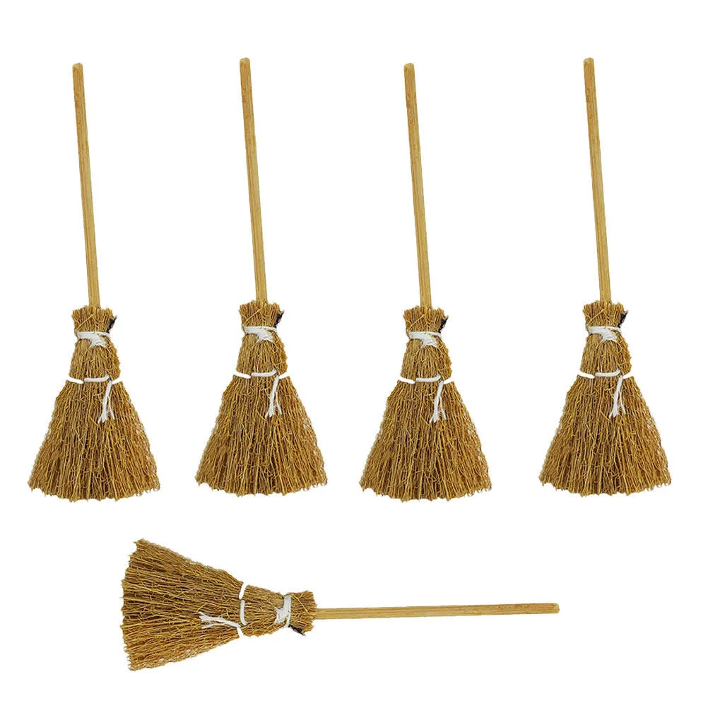 

5 Pcs Broom Lovely Props Mini Hand-woven Kid Furniture Decor Decorative Pretend