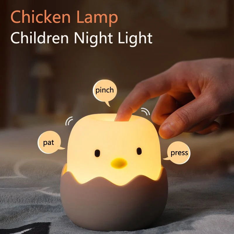 Led Children Night Light Chicken Lamp Eggshell Touch Night Lights Tumbler Soft Silicone Rechargeble Decorate Bedside Table Lamps