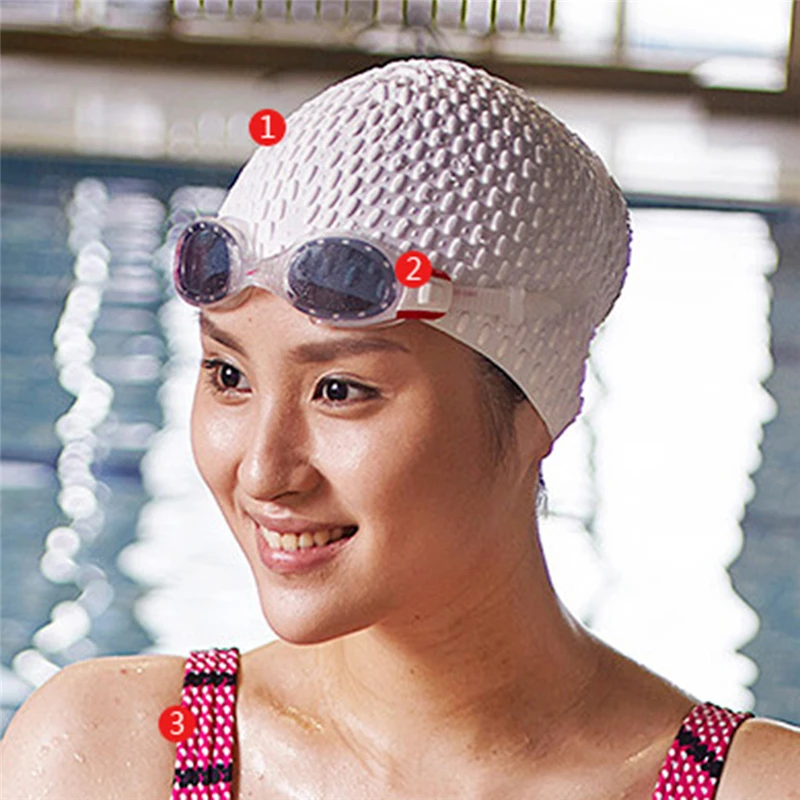

Silicone Waterproof 3D Elastic Swimming Caps For Men Women Long Hair Swimming Hat Cover Ear Bone Pool Adult Swim Cap