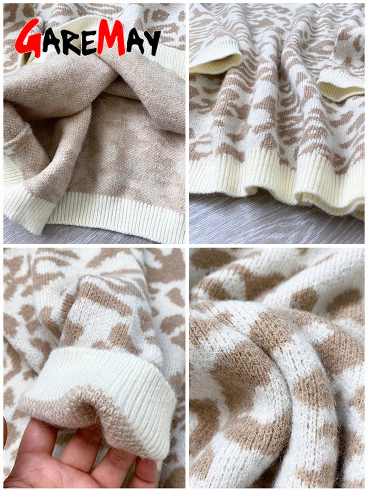 Свитер женский трикотажный с леопардовым принтом и высоким воротом - купить по