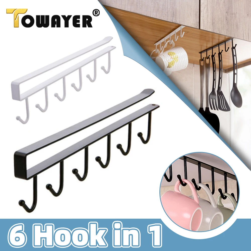 

Inverted Hooks Storage Shelf Wardrobe Cabinet Metal Under Shelves Mug Cup Hanger Bathroom Kitchen Organizer Hanging Rack Holder