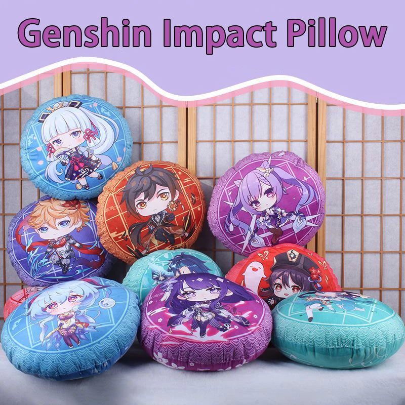 

45cm Anime Genshin Impact Hu Tao Keqing Ganyu Home Decor Round Pillow Cartoon Kids Bedroom Room Sofa Ornament Cushion Pillows