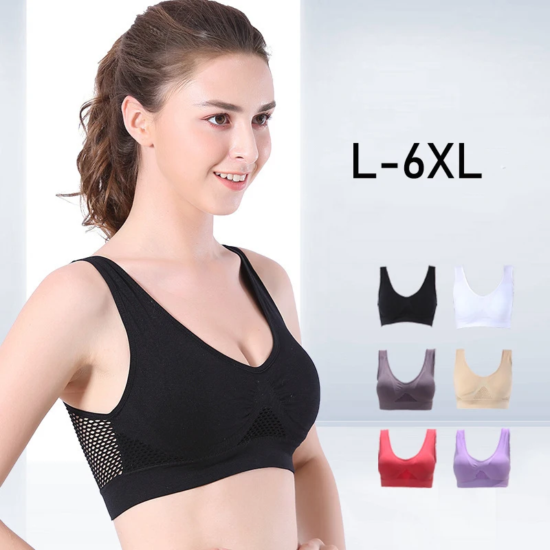

L-6XL CANLEKALEI Large Size Ladies Underwear Vest Top Sexy Women Grid Breathable Bra Female Lingerie Steel Rings Fitness Crop