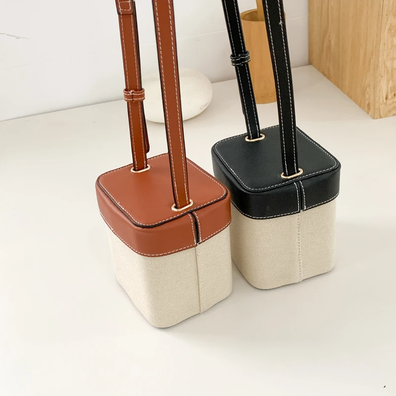 

2022 New Canvas Bag Women Handbags Luxury Woman Cover Box Bucket Bag PU Leather Patchwork Japan Designer Shoulder Crossbody Bag