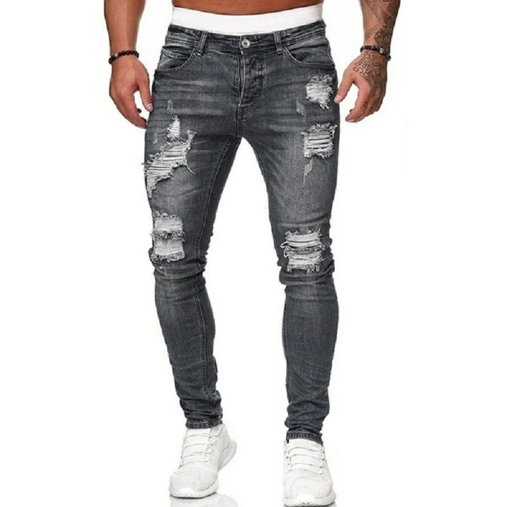 

2023 KB Men's Sweatpants Sexy Hole Jeans Pants Casual Summer Autumn Male Ripped Skinny Trousers Slim Biker Outwears Pants