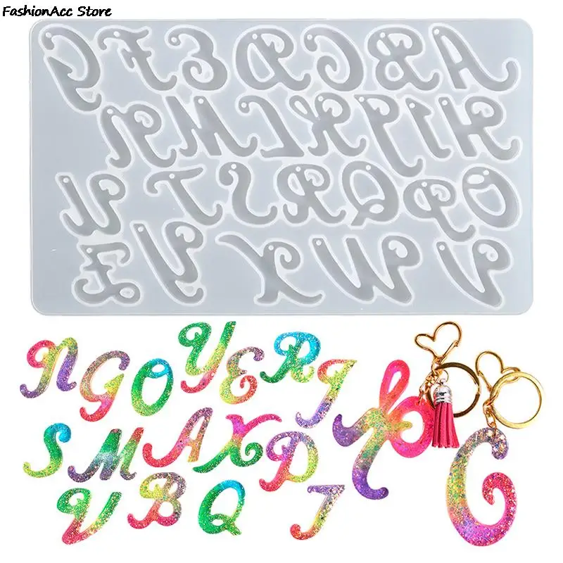 

Resin Keychain Letter Molds with Hole Diy Crystal Resin Drop Glue Alphabet English Word Pendant Keychain Resin Silicone Molds