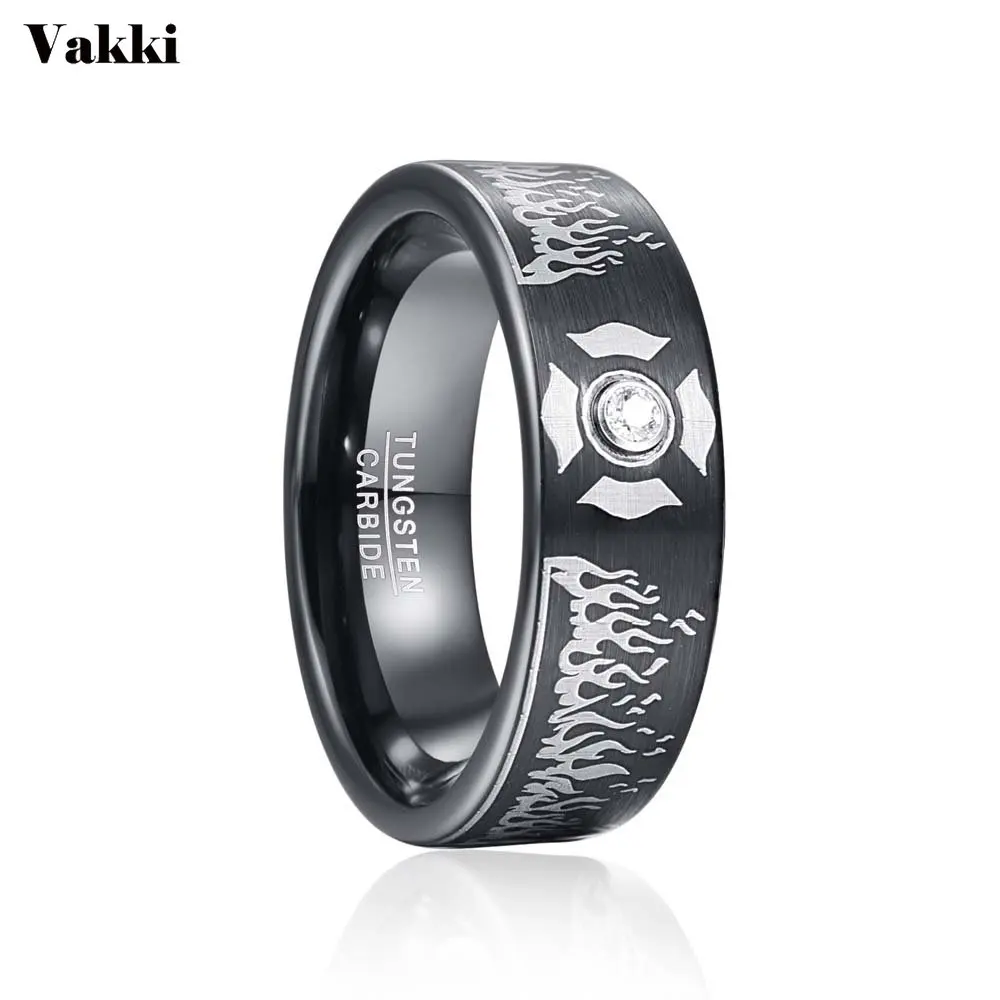 

VAKKI 8mm Lasa Electroplating Black Color Laser Flame Pattern Tungsten Steel Ring Fashion Wedding Rings for Men Best Gift New