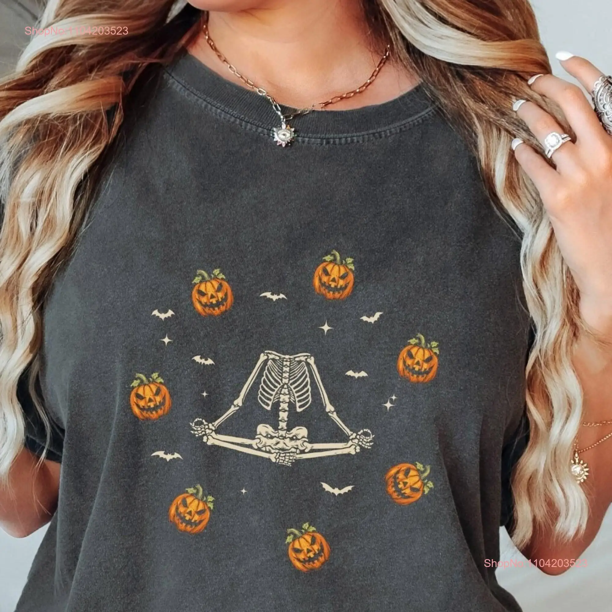 Scary Halloween Skeleton Comfort Colors T Shirt Pumpkins Fall Spooky Idea Bones for Her Him long or short sleeves
